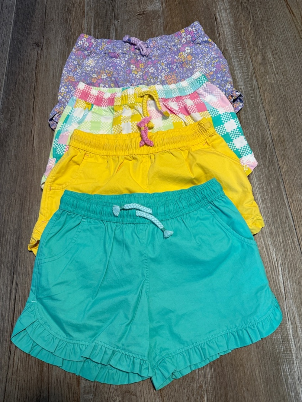 Lands' End Girls' Shorts Set - Teal, Yellow, Plaid & Purple Floral